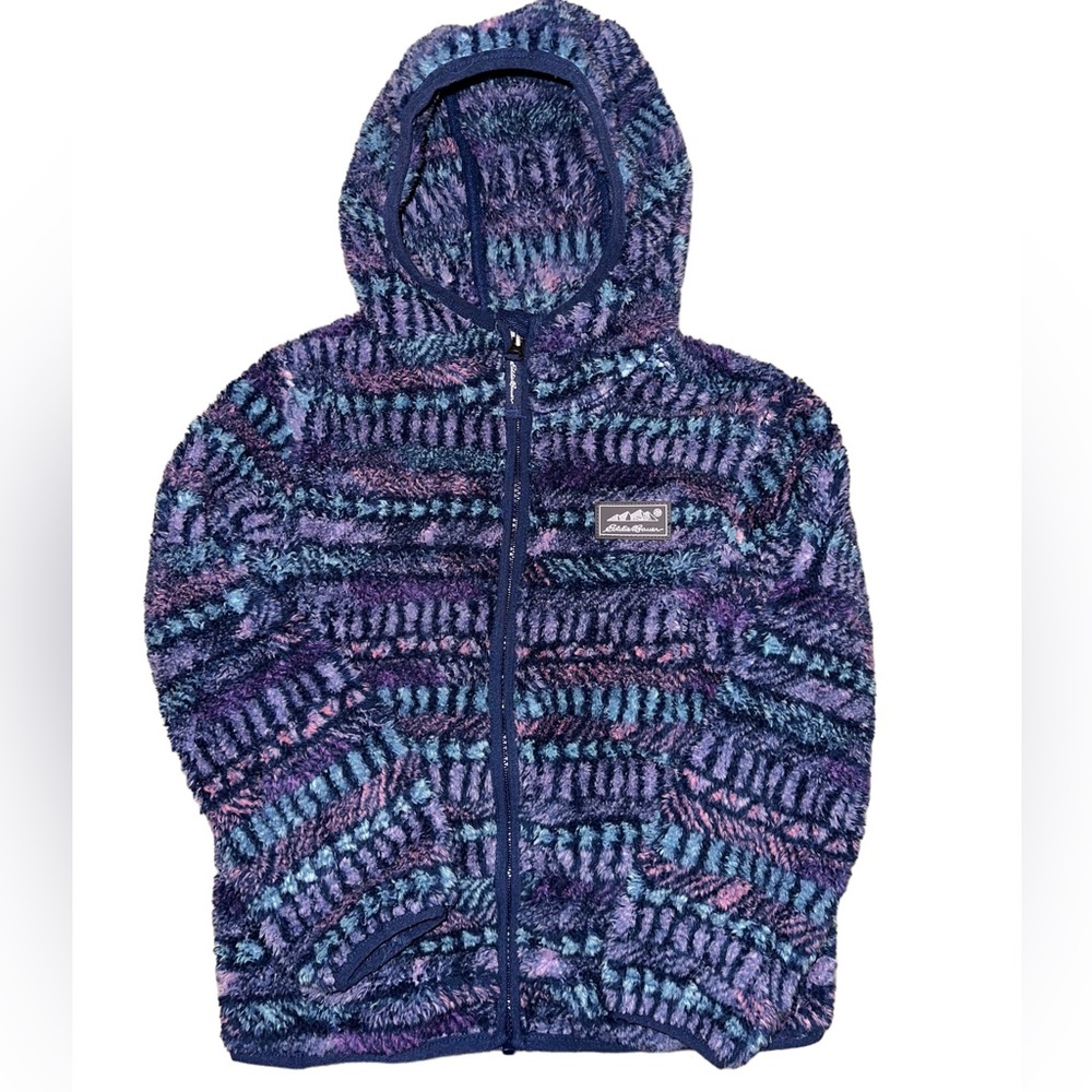 Eddie Bauer Girls Fleece Jacket XS 5/6 blue pink purple